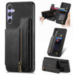 For Samsung Galaxy S25+ 5G Retro Leather Zipper Wallet Back Phone Case(Black)
