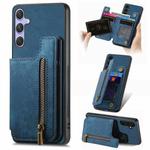 For Samsung Galaxy S25 Ultra 5G Retro Leather Zipper Wallet Back Phone Case(Blue)