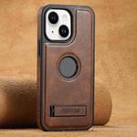 For iPhone 14 Plus Suteni G2 Magsafe Oil Wax Leather Back Phone Case with Holder(Brown)