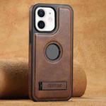 For iPhone 12 Suteni G2 Magsafe Oil Wax Leather Back Phone Case with Holder(Brown)