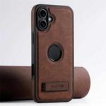 For iPhone 16 Suteni G2 Magsafe Litchi Texture Leather Back Phone Case with Holder(Brown)