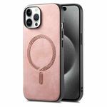 For iPhone 15 Pro Solid Color Retro Magsafe PU Back Cover Phone Case(Pink)