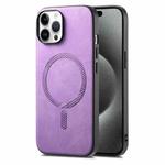 For iPhone 15 Pro Solid Color Retro Magsafe PU Back Cover Phone Case(Purple)