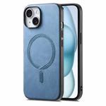 For iPhone 15 Plus Solid Color Retro Magsafe PU Back Cover Phone Case(Blue)