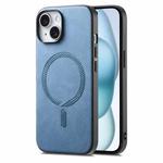 For iPhone 15 Solid Color Retro Magsafe PU Back Cover Phone Case(Blue)