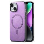 For iPhone 14 Solid Color Retro Magsafe PU Back Cover Phone Case(Purple)