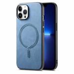 For iPhone 13 Pro Max Solid Color Retro Magsafe PU Back Cover Phone Case(Blue)