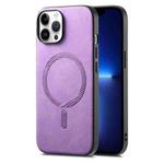 For iPhone 13 Pro Solid Color Retro Magsafe PU Back Cover Phone Case(Purple)