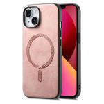 For iPhone 13 Solid Color Retro Magsafe PU Back Cover Phone Case(Pink)