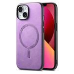 For iPhone 13 Solid Color Retro Magsafe PU Back Cover Phone Case(Purple)