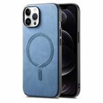 For iPhone 12 Pro Max Solid Color Retro Magsafe PU Back Cover Phone Case(Blue)