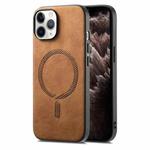 For iPhone 11 Pro Max Solid Color Retro Magsafe PU Back Cover Phone Case(Brown)