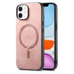 For iPhone 11 Solid Color Retro Magsafe PU Back Cover Phone Case(Pink)