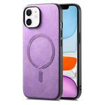 For iPhone 11 Solid Color Retro Magsafe PU Back Cover Phone Case(Purple)