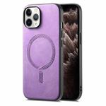 For iPhone 11 Pro Solid Color Retro Magsafe PU Back Cover Phone Case(Purple)