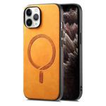 For iPhone 11 Pro Solid Color Retro Magsafe PU Back Cover Phone Case(Yellow)