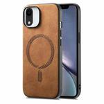 For iPhone XR Solid Color Retro Magsafe PU Back Cover Phone Case(Brown)