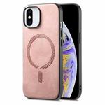 For iPhone XS Max Solid Color Retro Magsafe PU Back Cover Phone Case(Pink)