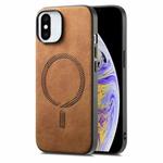For iPhone XS Max Solid Color Retro Magsafe PU Back Cover Phone Case(Brown)