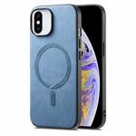 For iPhone XS Max Solid Color Retro Magsafe PU Back Cover Phone Case(Blue)