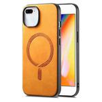 For iPhone 7 Plus / 8 Plus Solid Color Retro Magsafe PU Back Cover Phone Case(Yellow)