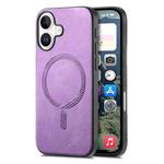 For iPhone 16 Solid Color Retro Magsafe PU Back Cover Phone Case(Purple)