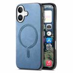 For iPhone 16 Plus Solid Color Retro Magsafe PU Back Cover Phone Case(Blue)