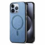 For iPhone 16 Pro Solid Color Retro Magsafe PU Back Cover Phone Case(Blue)