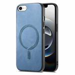 For iPhone 16e Solid Color Retro Magsafe PU Back Cover Phone Case(Blue)