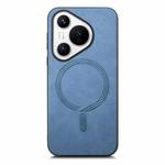 For Huawei  Pura 70 Solid Color Retro Magsafe PU Back Cover Phone Case(Blue)