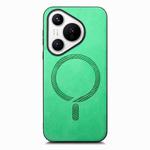 For Huawei Pura 70 Pro Solid Color Retro Magsafe PU Back Cover Phone Case(Green)