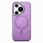 For Huawei Pura 70 Pro+ Solid Color Retro Magsafe PU Back Cover Phone Case(Purple)