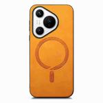 For Huawei Pura 70 Pro+ Solid Color Retro Magsafe PU Back Cover Phone Case(Yellow)