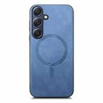 For Samsung Galaxy S24 5G Solid Color Retro Magsafe PU Back Cover Phone Case(Blue)