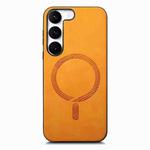 For Samsung Galaxy S23 5G Solid Color Retro Magsafe PU Back Cover Phone Case(Yellow)