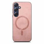 For Samsung Galaxy S23 FE 5G Solid Color Retro Magsafe PU Back Cover Phone Case(Pink)