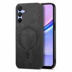 For Samsung Galaxy A15 Solid Color Retro Magsafe PU Back Cover Phone Case(Black)