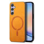 For Samsung Galaxy A34 5G Solid Color Retro Magsafe PU Back Cover Phone Case(Yellow)