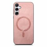 For Samsung Galaxy A35 5G Solid Color Retro Magsafe PU Back Cover Phone Case(Pink)