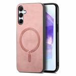 For Samsung Galaxy A55 5G Solid Color Retro Magsafe PU Back Cover Phone Case(Pink)