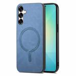 For Samsung Galaxy S25 5G Solid Color Retro Magsafe PU Back Cover Phone Case(Blue)