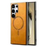 For Samsung Galaxy S25 Ultra 5G Solid Color Retro Magsafe PU Back Cover Phone Case(Yellow)