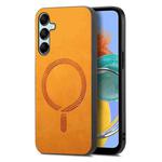 For Samsung Galaxy M14 5G Solid Color Retro Magsafe PU Back Cover Phone Case(Yellow)
