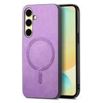For Samsung Galaxy A56 5G Solid Color Retro Magsafe PU Back Cover Phone Case(Purple)