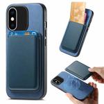 For iPhone XS Max Retro Magsafe Card Bag PU Back Cover Phone Case(Blue)