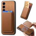 For Samsung Galaxy S23 5G Retro Magsafe Card Bag PU Back Cover Phone Case(Brown)