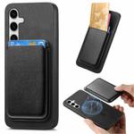 For Samsung Galaxy S25 5G Retro Magsafe Card Bag PU Back Cover Phone Case(Black)