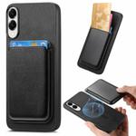 For Samsung Galaxy S25 Edge 5G Retro Magsafe Card Bag PU Back Cover Phone Case(Black)