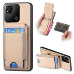 For Xiaomi Redmi 10C Carbon Fiber Vertical Flip Wallet Stand Phone Case(Khaki)