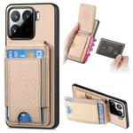For Xiaomi 15 Carbon Fiber Vertical Flip Wallet Stand Phone Case(Khaki)